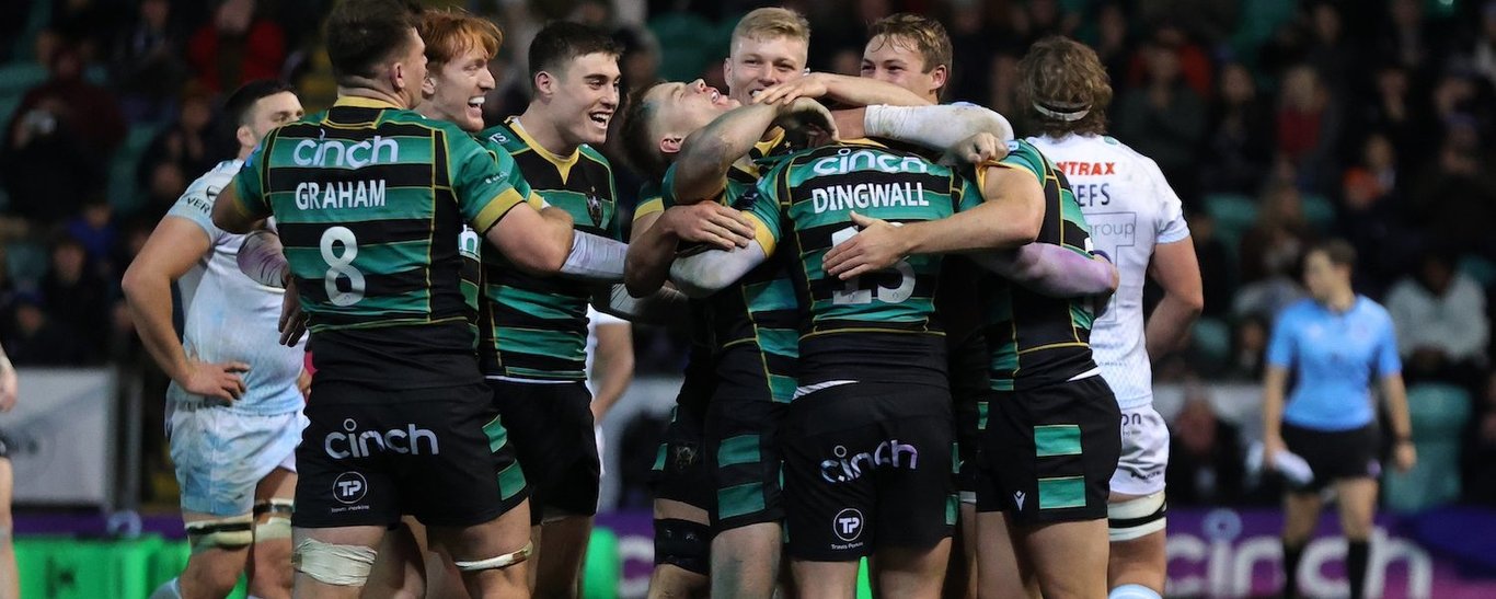 Northampton Saints celebrate a try