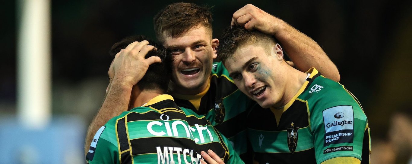 Northampton Saints celebrate a try