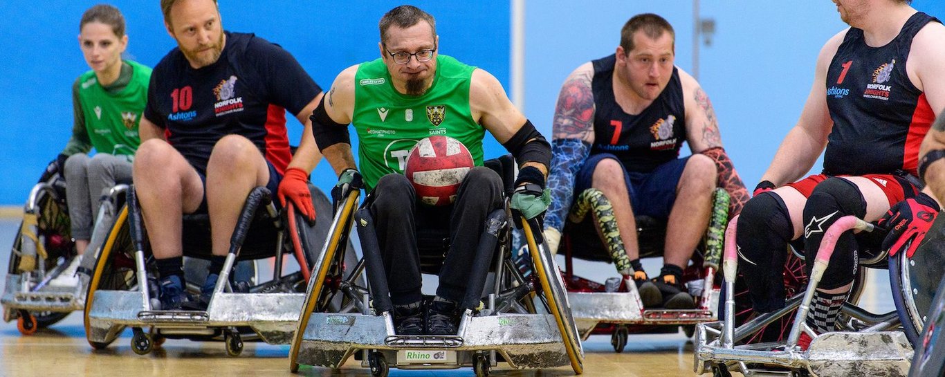Saints Wheelchair Rugby side in action