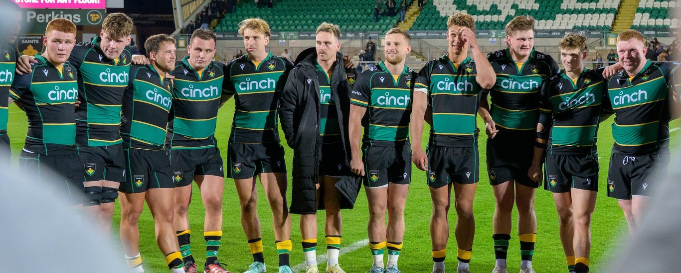 Northampton Saints team huddle during the 2024/25 season.