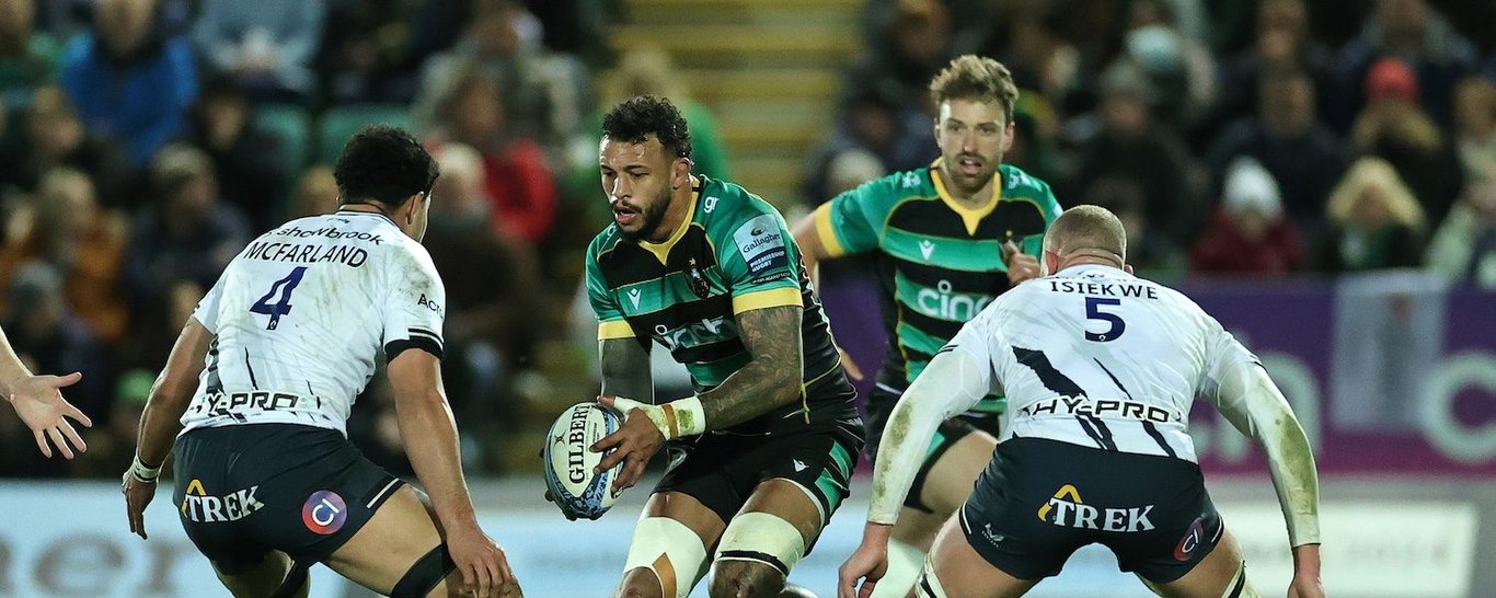 Courtney Lawes in action for Northampton Saints against Saracens.