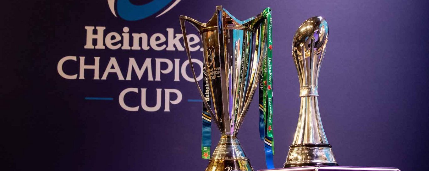 The Heineken Champions Cup and Challenge Cup trophies