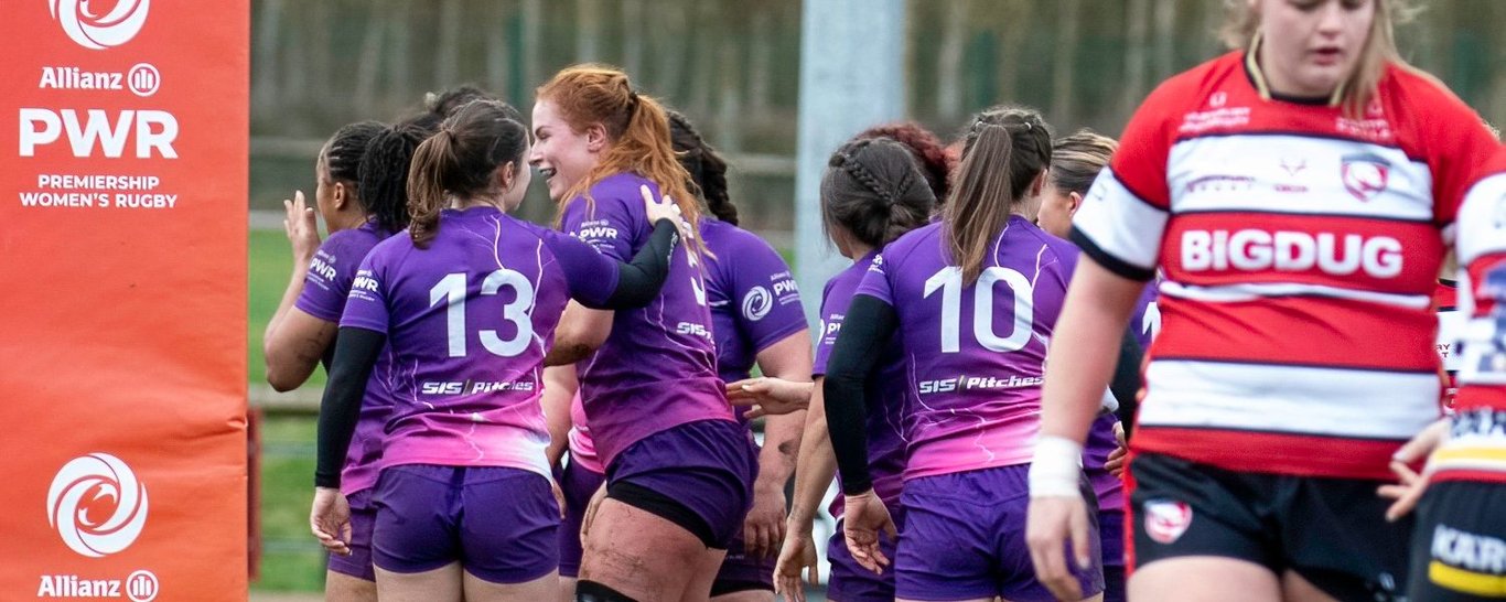 Catherine O’Donnell of Loughborough Lightning is congratulated after scoring against Gloucester-Hartpury.