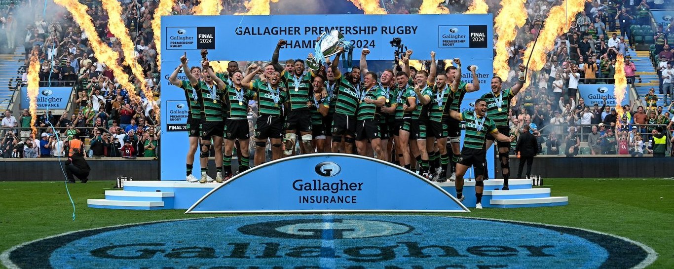 Northampton Saints celebrate winning the Gallagher Premiership