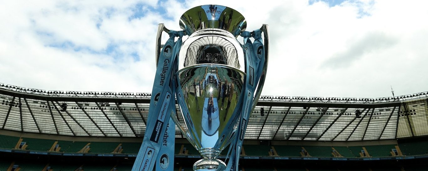 The Gallagher Premiership trophy at Twickenham Stadium