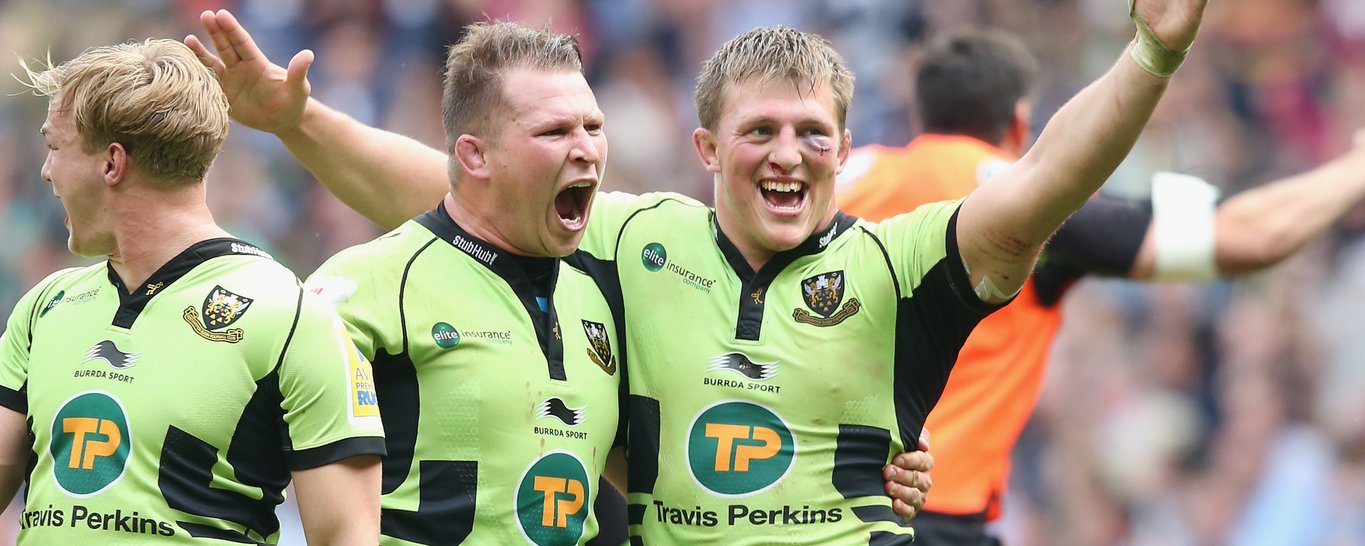 Dylan Hartley and Alex Waller celebrate