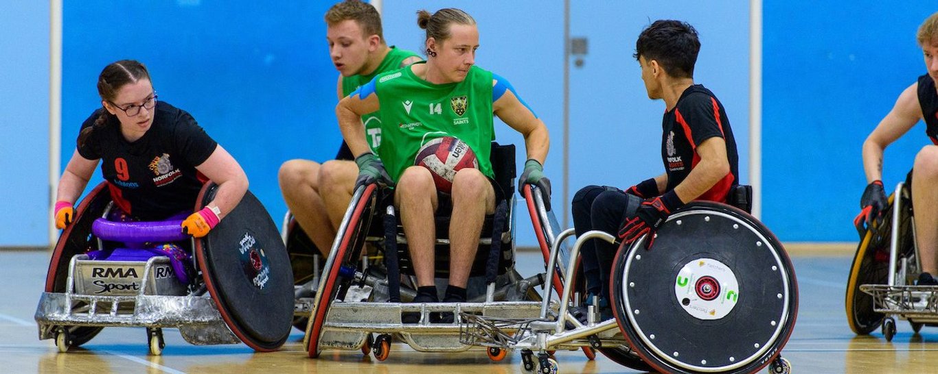 Saints Wheelchair Rugby side in action