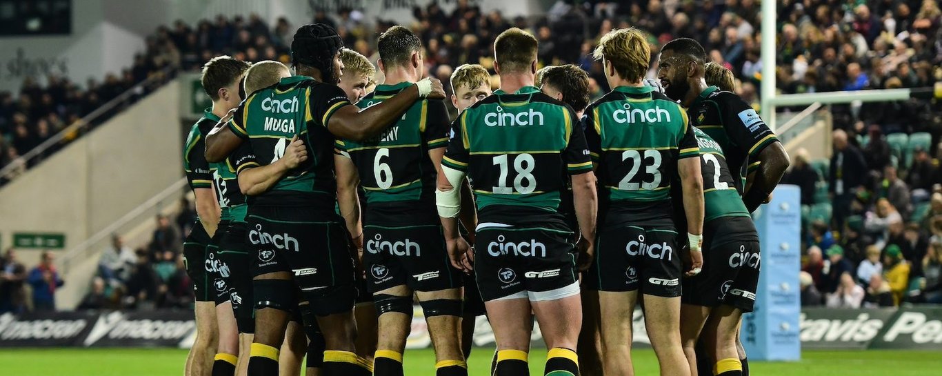 Northampton Saints huddle at cinch Stadium at Franklin’s Gardens