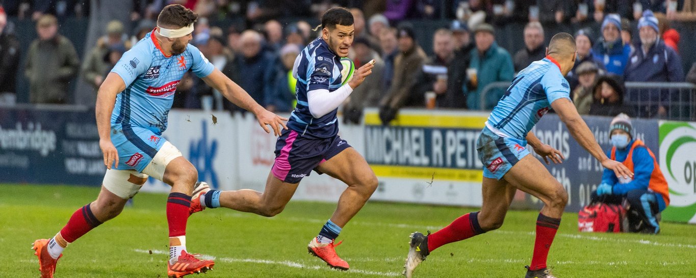 Northampton Saints' Connor Tupai in action for Bedford Blues.