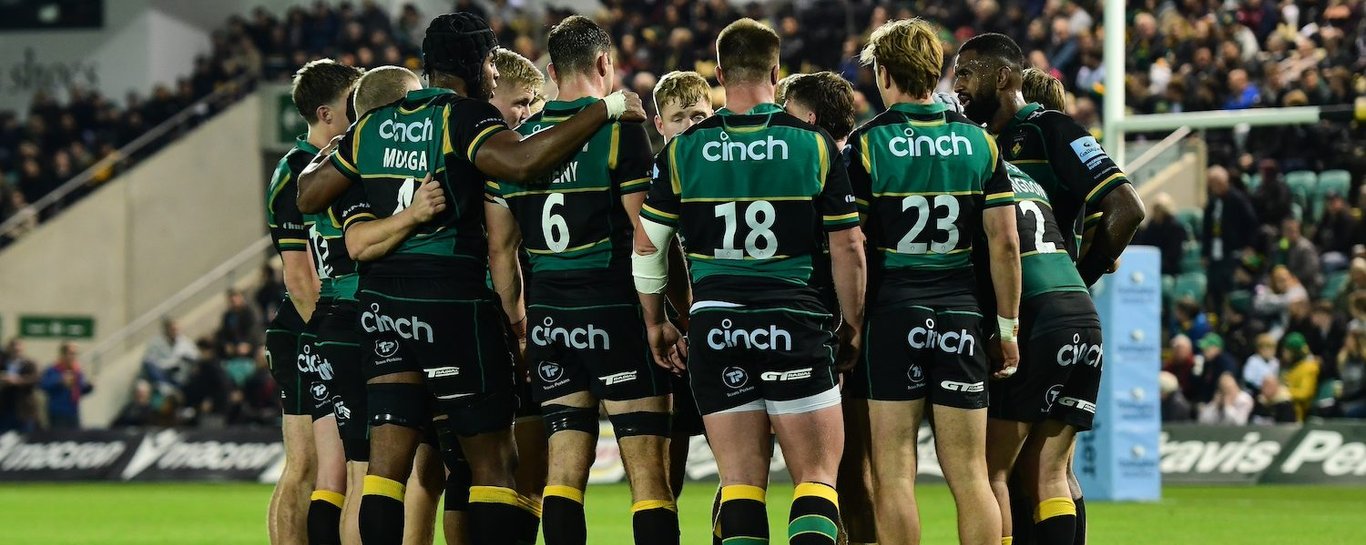 Northampton Saints huddle at cinch Stadium at Franklin’s Gardens