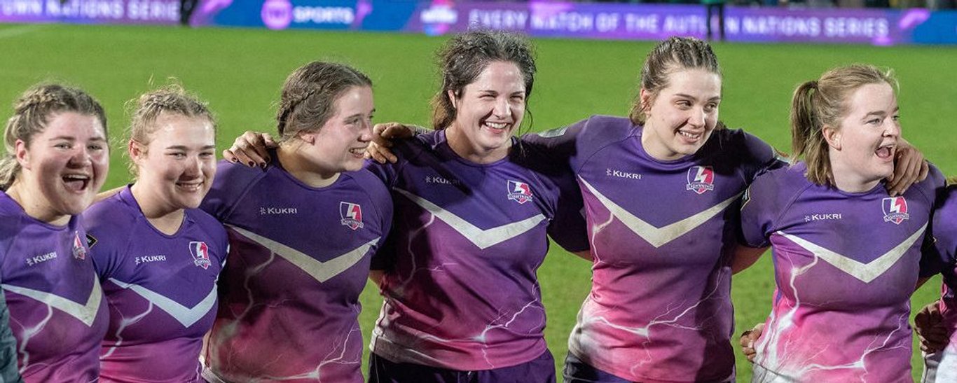 Loughborough Lightning celebrate defeating Saracens in the 2024/25 season.
