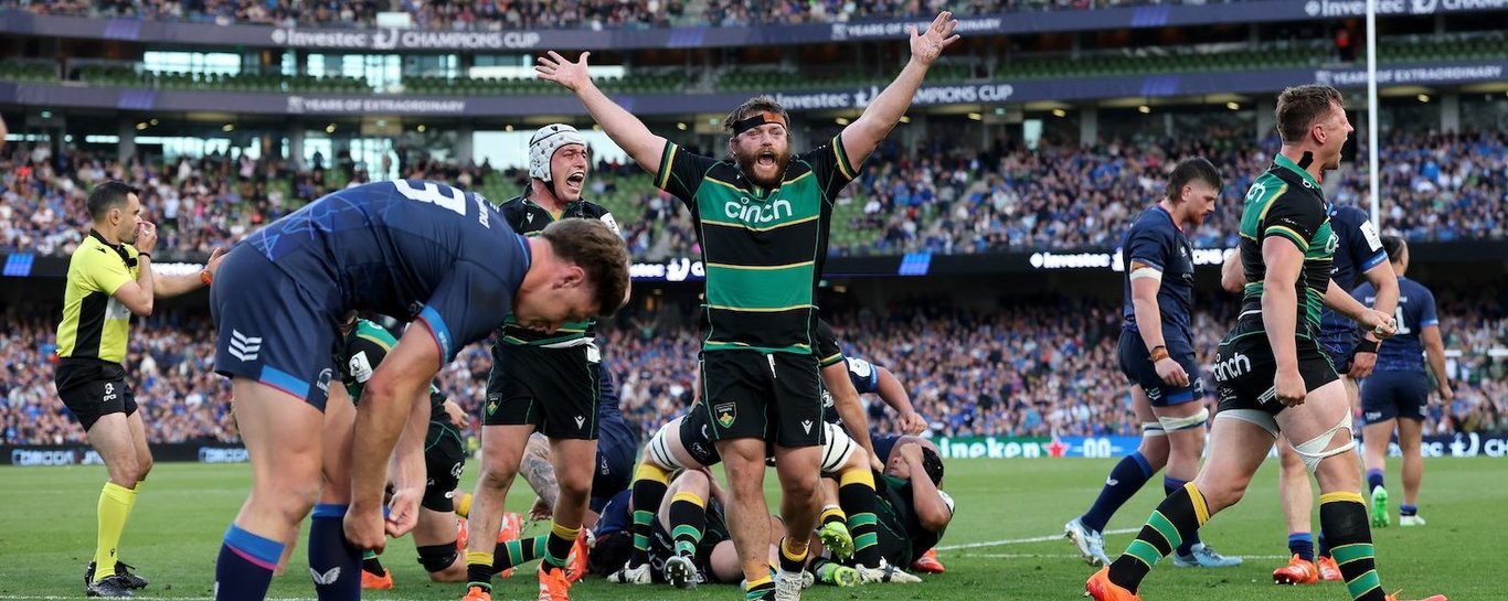 Northampton Saints celebrate victory over Leinster.
