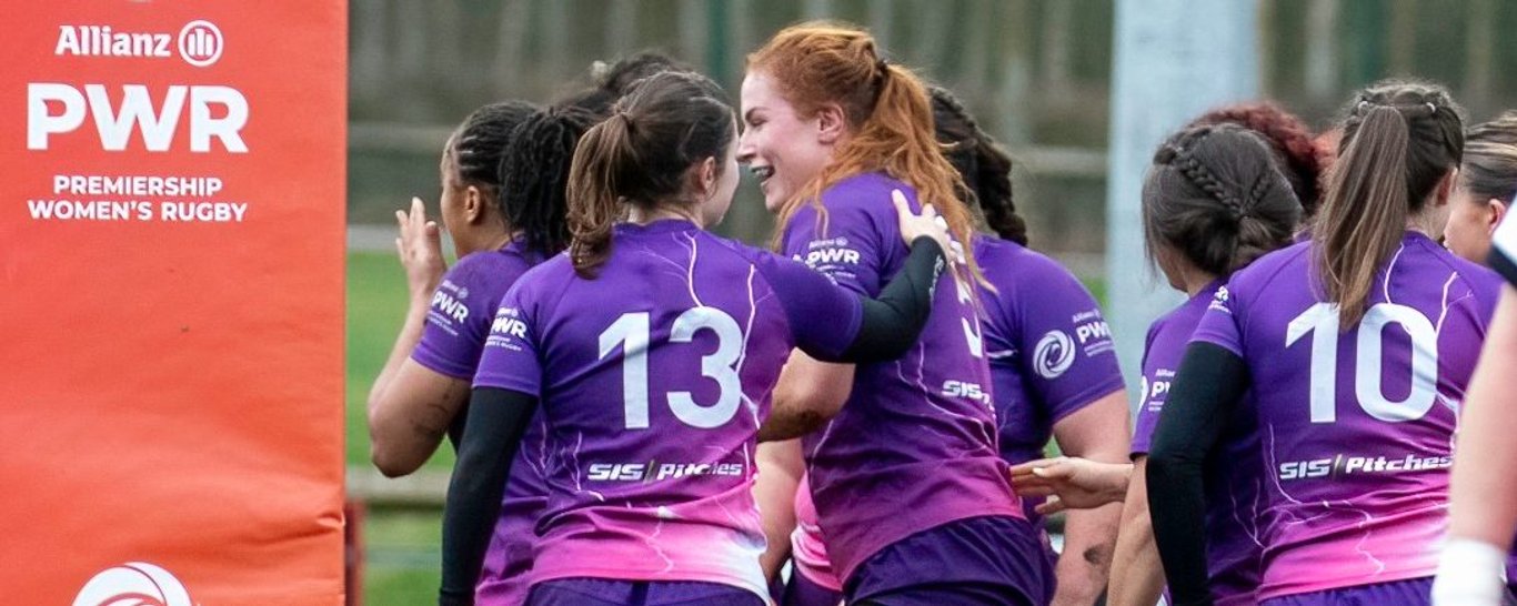 Catherine O’Donnell of Loughborough Lightning is congratulated after scoring against Gloucester-Hartpury.