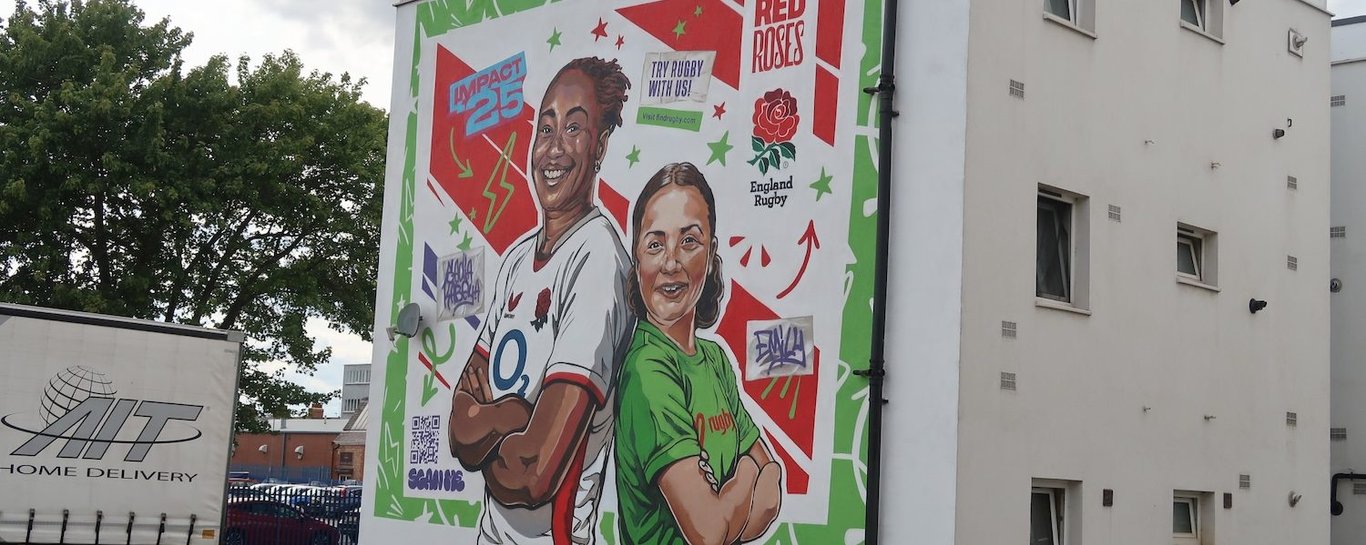 The Sadia Kabeya Rugby World Cup 2025 artwork that now features in Northampton.