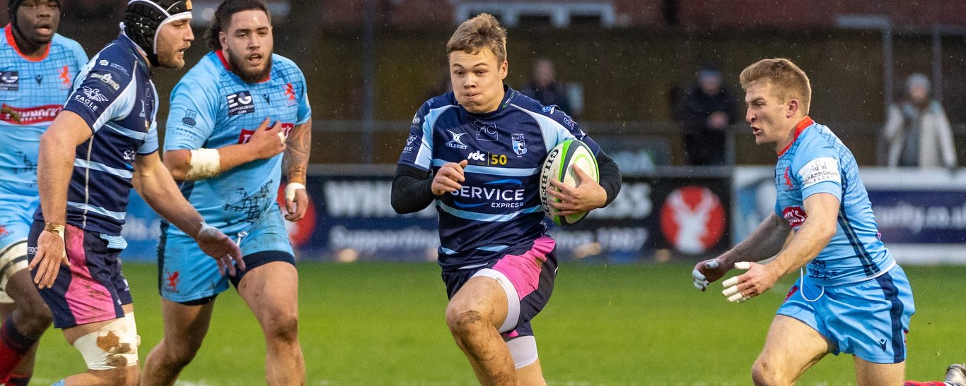 Northampton Saints' Tom Litchfield in action for Bedford Blues.