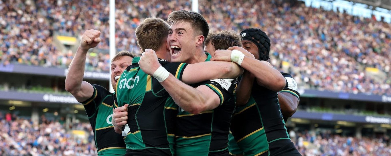 Northampton Saints celebrate victory over Leinster.