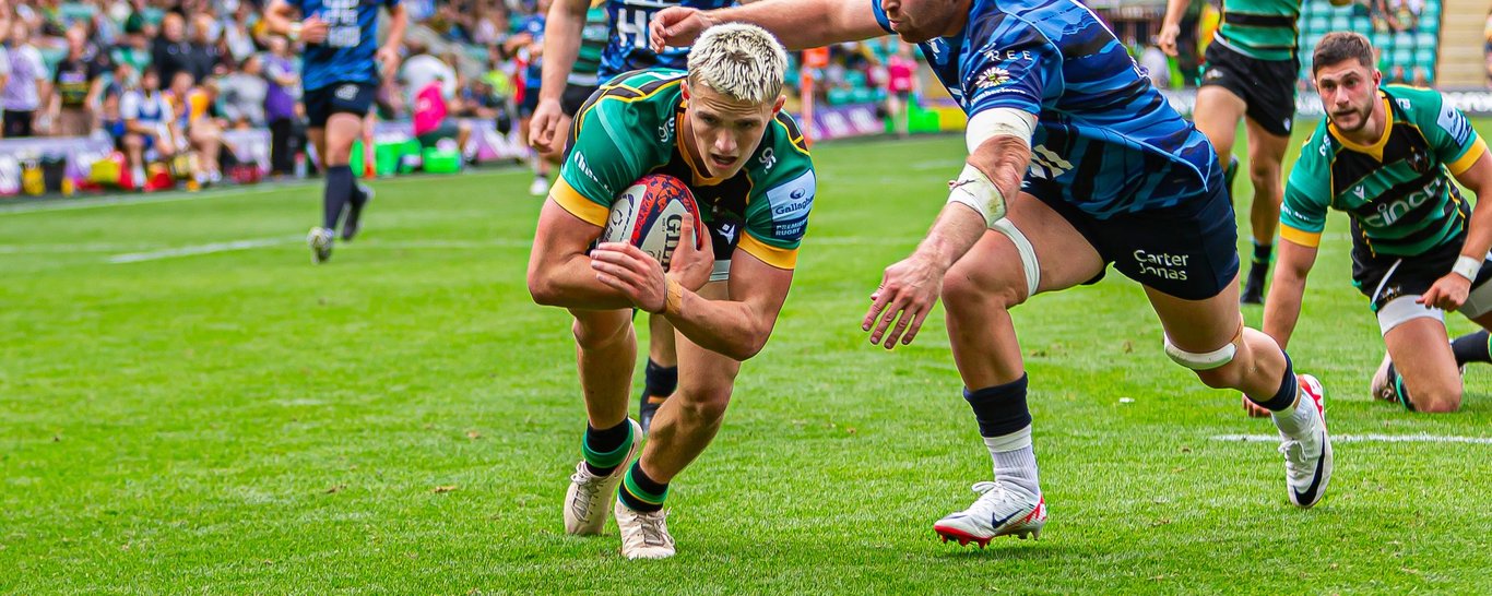 Northampton Saints’ Archie McParland scores a try.