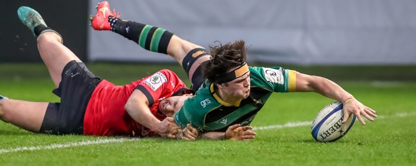 Alfie Hoyles scores for Northampton Saints Under-18s Academy against Newcastle Falcons.