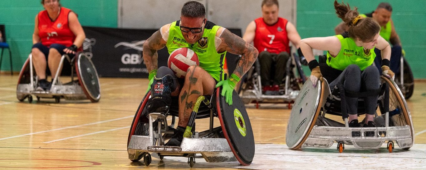 Saints Wheelchair Rugby in action at Stoke Mandeville Stadium
