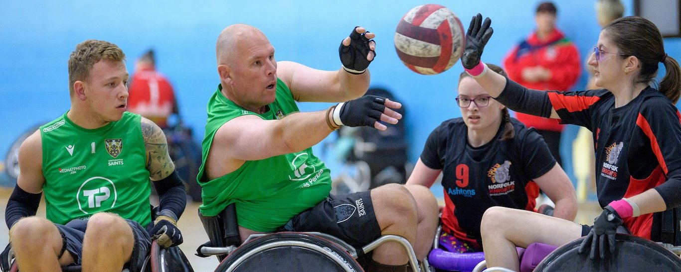 Saints Wheelchair Rugby side in action
