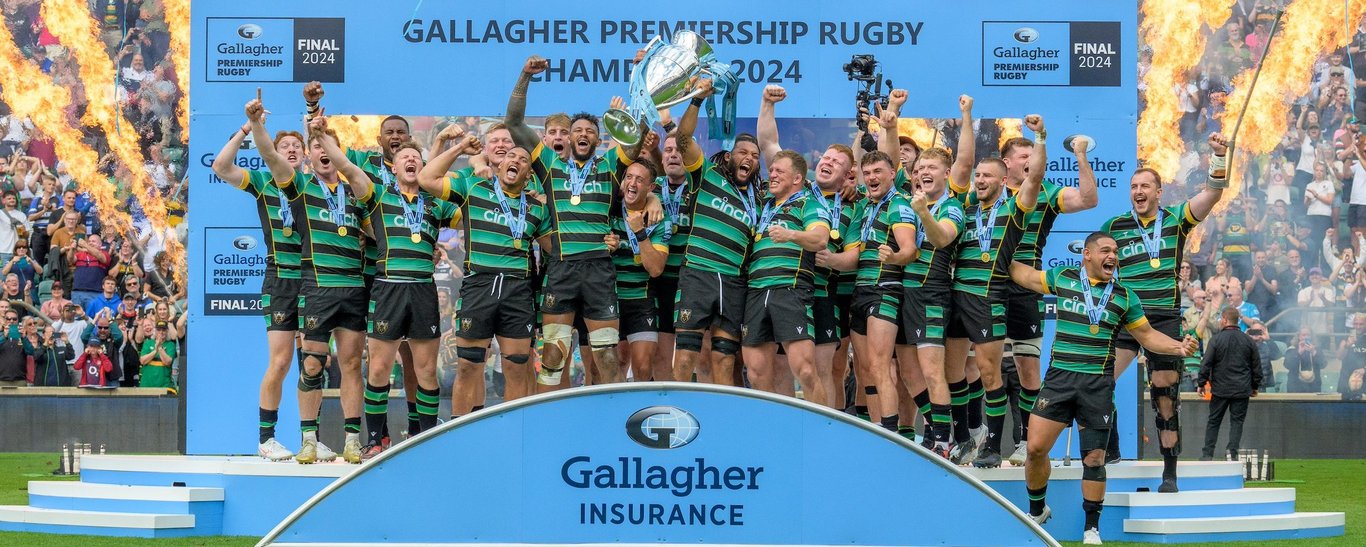 Northampton Saints celebrate winning the Gallagher Premiership