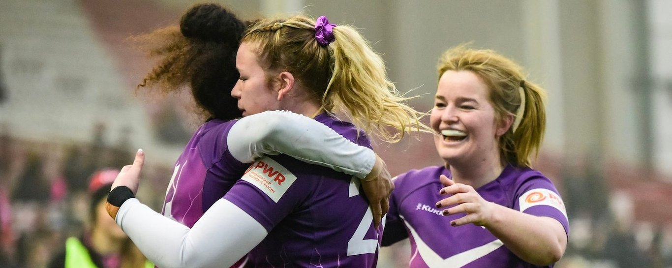 Bulou Mataitoga, Carmela Morrall and Daisy Hibbert-Jones of Loughborough Lightning against Gloucester-Hartpury.