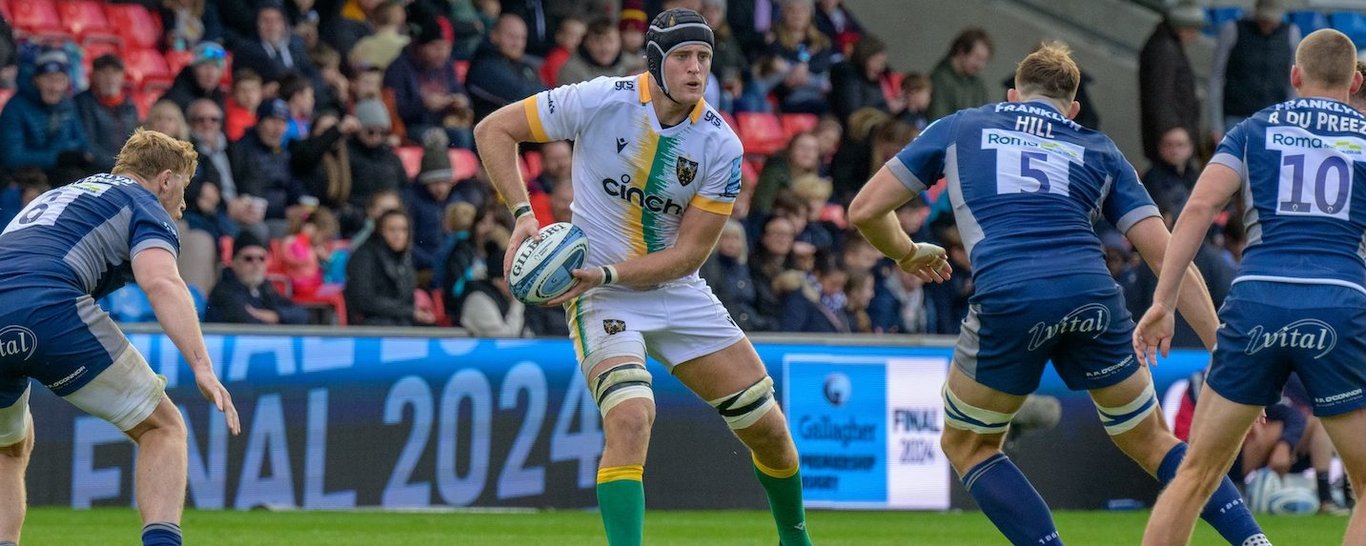 Alex Coles of Northampton Saints against Sale Sharks