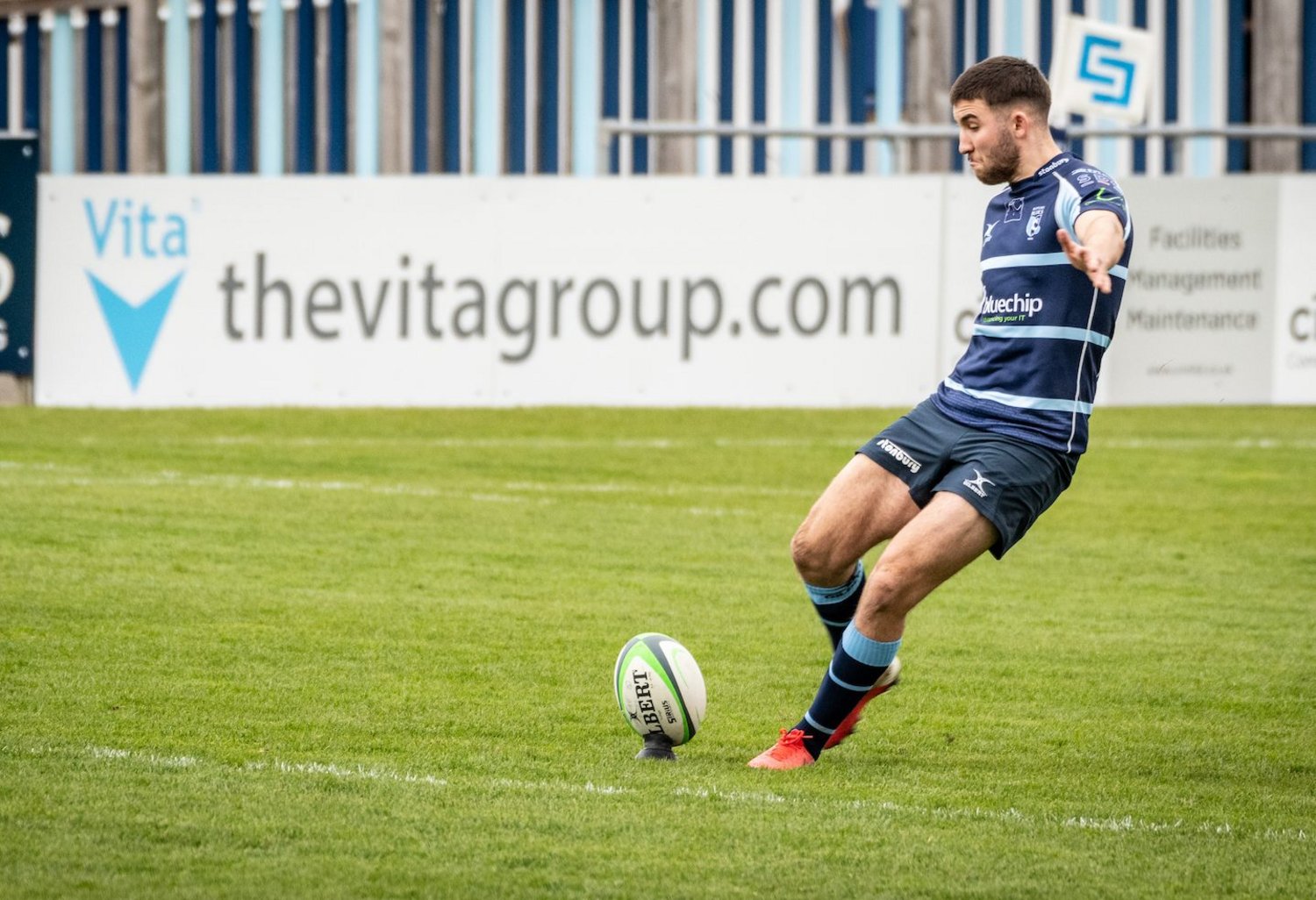 Northampton Saints' Tommy Mathews kicks a penalty for Bedford Blues