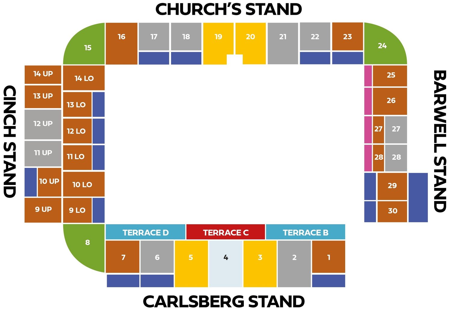 Ticketing map of cinch Stadium at Franklin’s Gardens