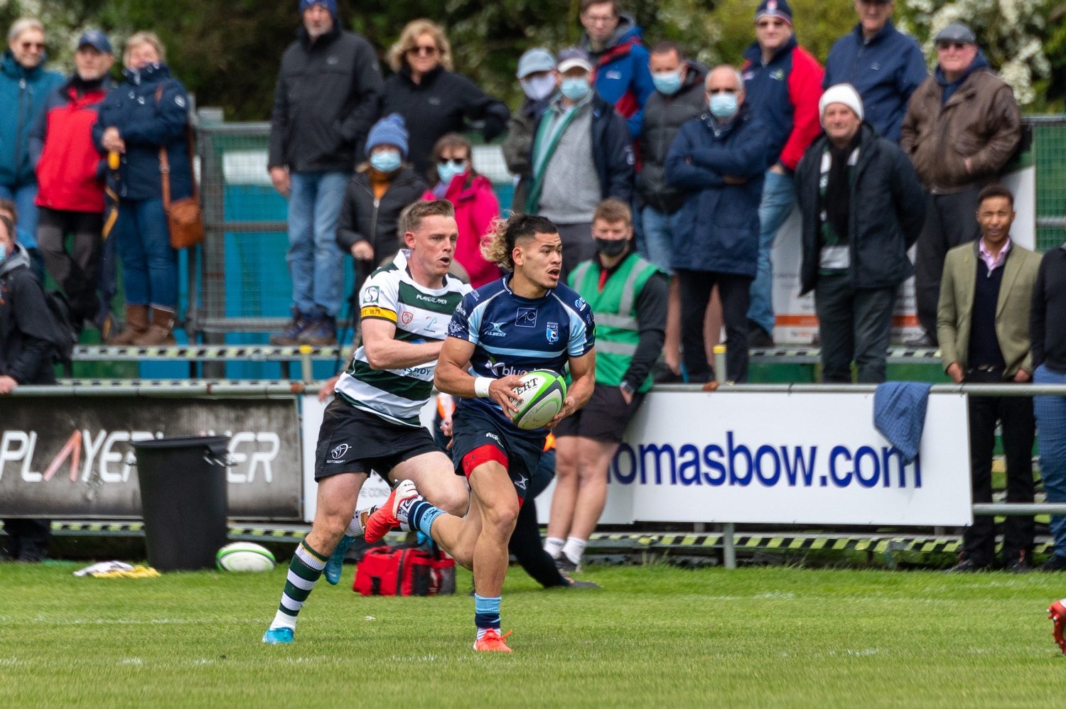 Connor Tupai of Northampton Saints on the charge for Bedford