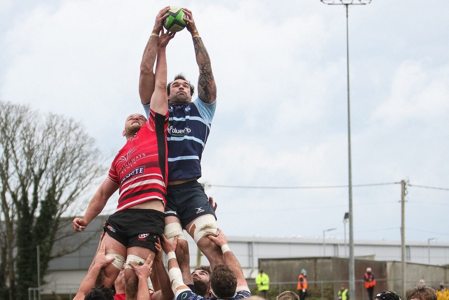 Saints' Lewis Bean rises in the lineout for Bedford Blues.
