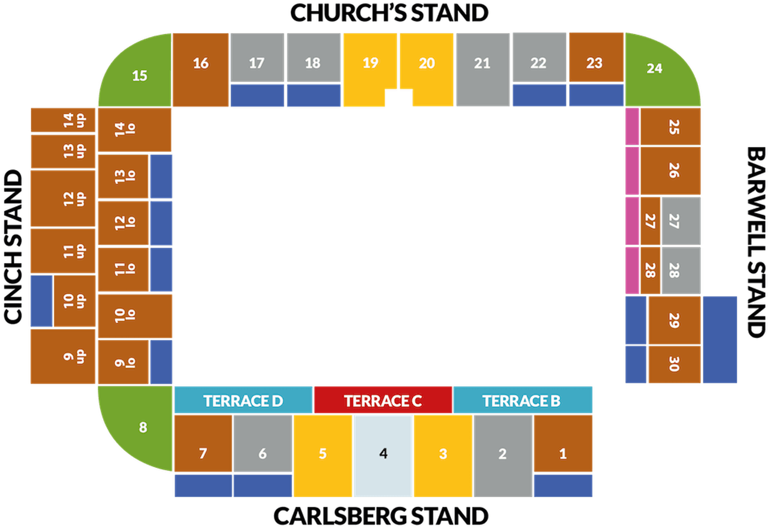 Ticketing map of cinch Stadium at Franklin’s Gardens