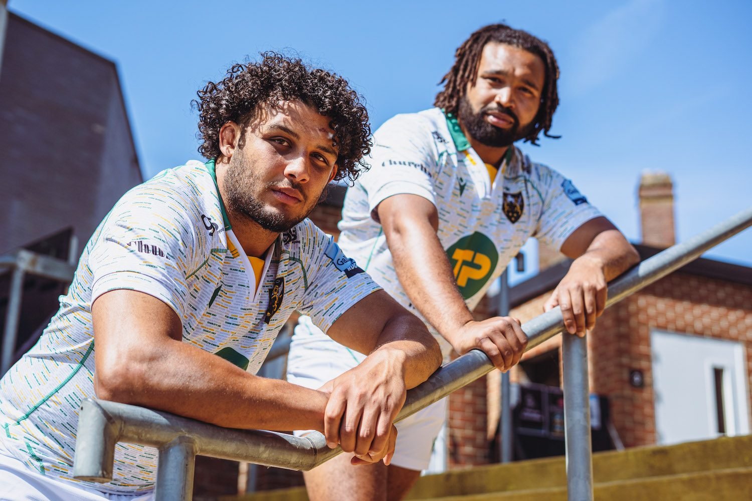 Lewis Ludlam and Danny Hobbs-Awoyemi model Northampton Saints‘ 2021/22 Away Kit