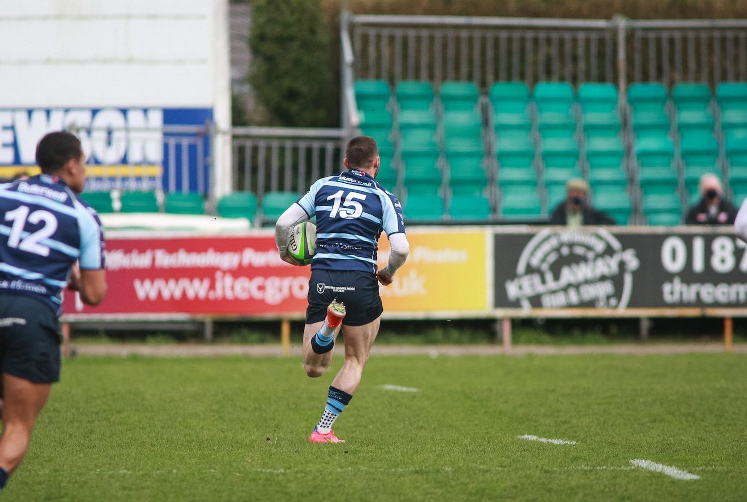 Bedford's Rich Lane scores an intercept try for Blues.