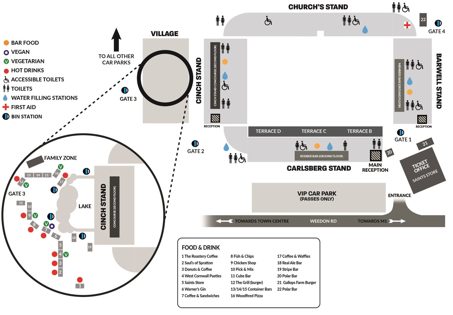 Guide to the Gardens | Northampton Saints Stadium Map