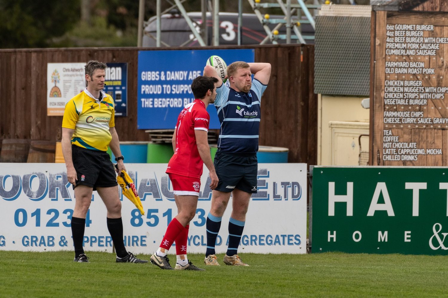 Saints' James Fish prepares to throw a lineout for Bedford Blues