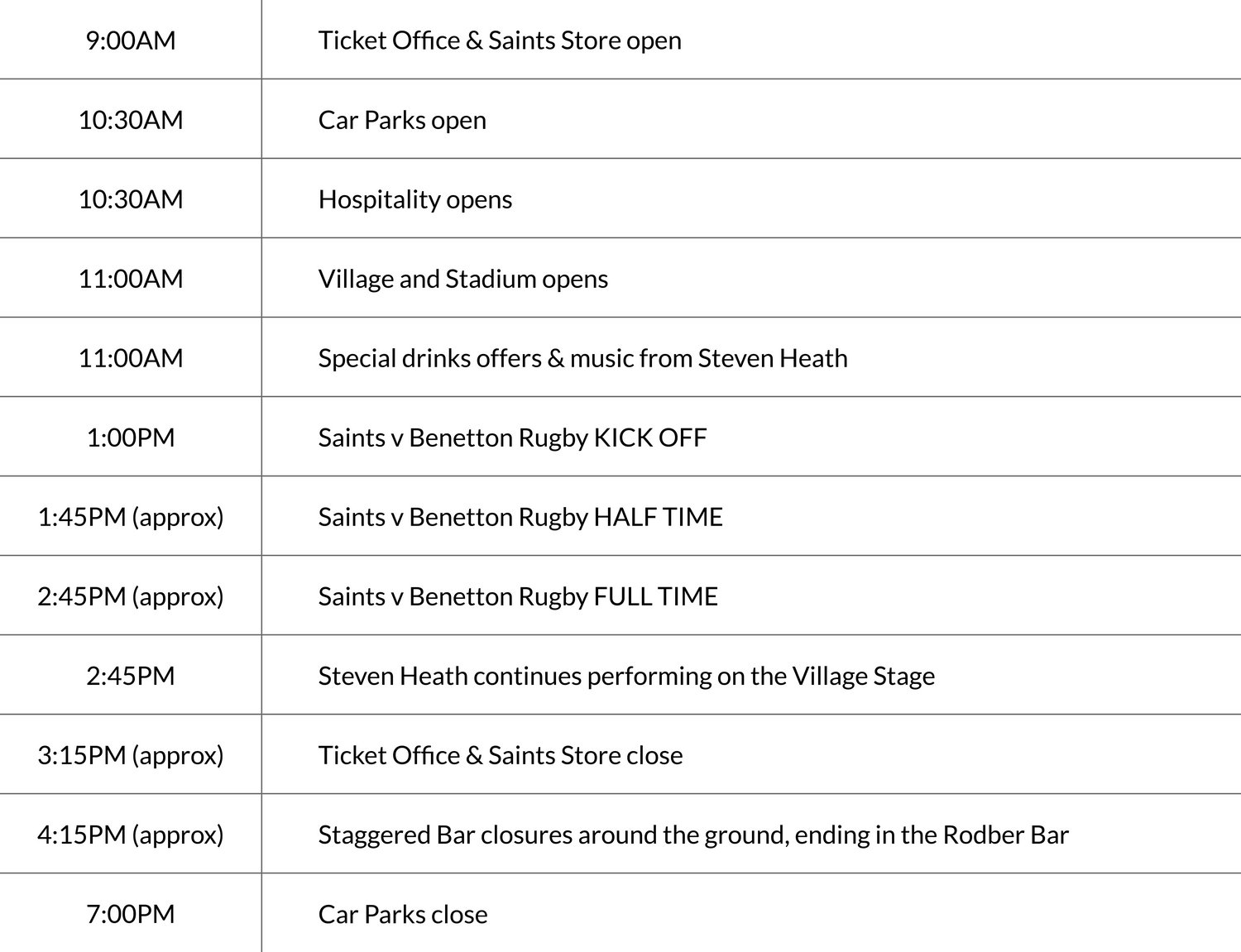 GTTG Timetable