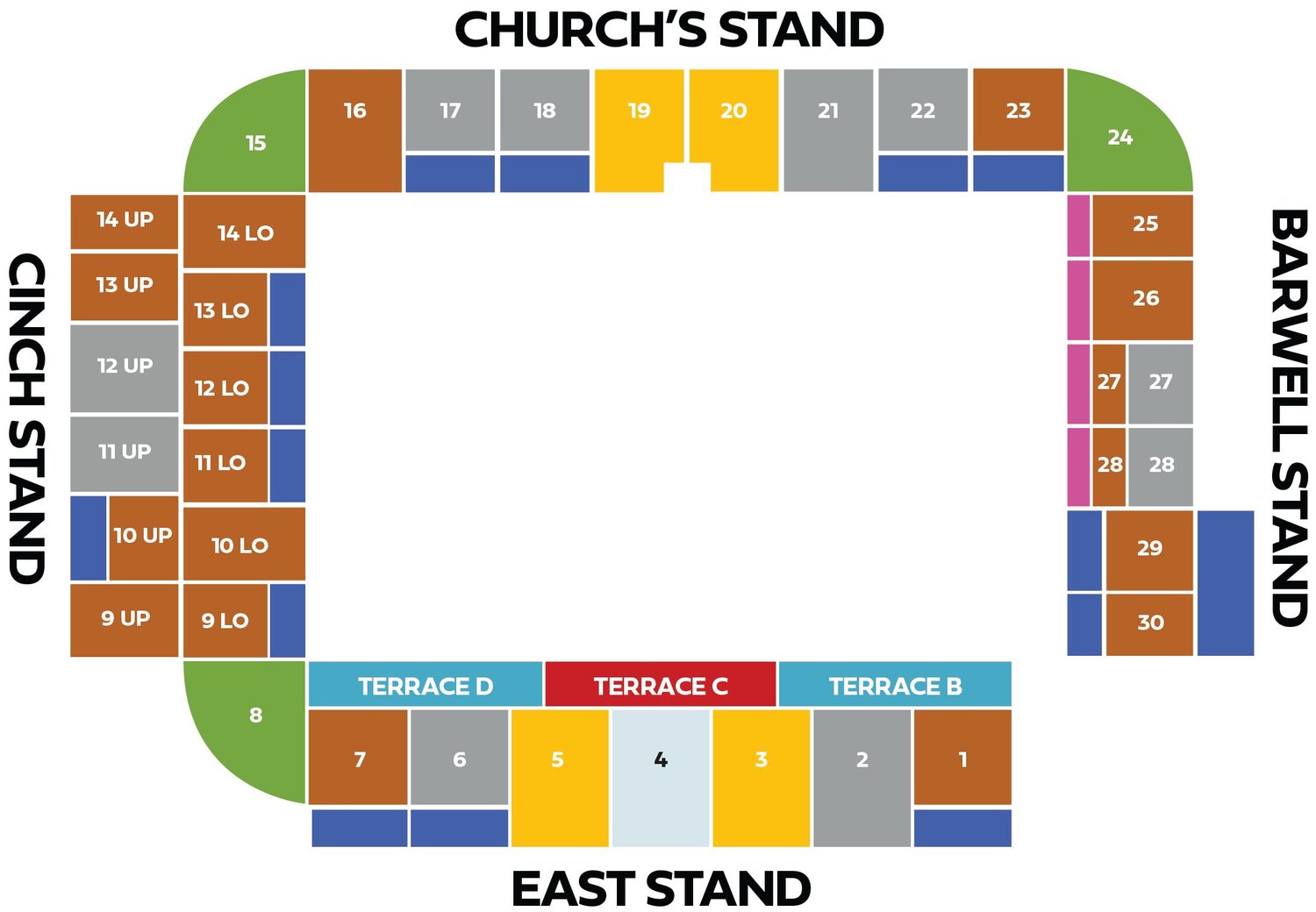 Ticketing map of cinch Stadium at Franklin’s Gardens