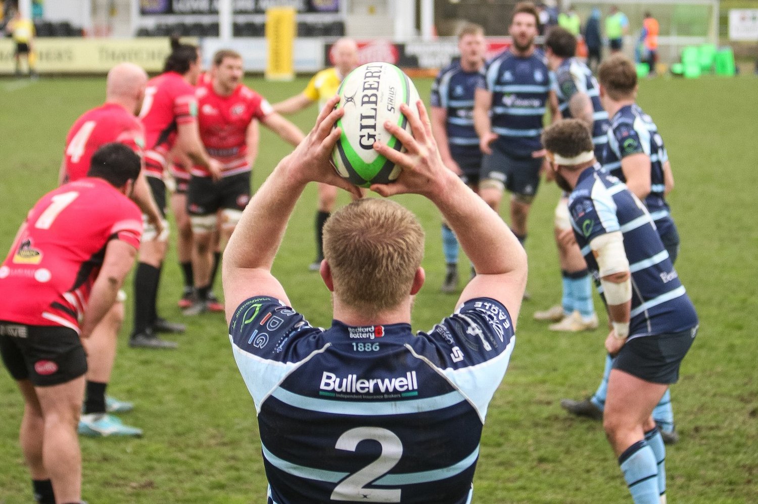 Saints' James Fish prepares to throw a lineout for Bedford Blues.