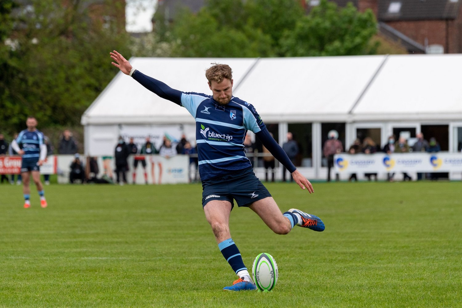 Will Maisey kicks a penalty for Bedford Blues