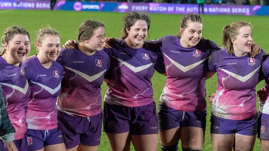 Loughborough Lightning celebrate defeating Saracens in the 2024/25 season.