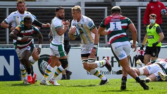 David Ribbans in action for Northampton Saints against Leicester Tigers