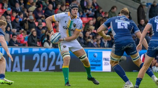 Alex Coles of Northampton Saints against Sale Sharks