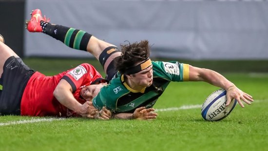 Alfie Hoyles scores for Northampton Saints Under-18s Academy against Newcastle Falcons.