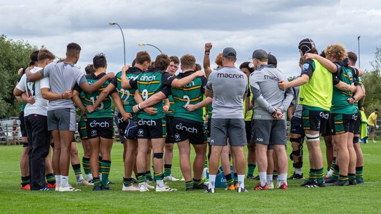 Northampton Saints Under-18s huddle before a game