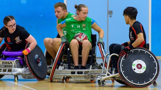 Saints Wheelchair Rugby side in action