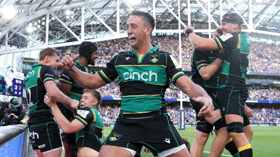 Northampton Saints celebrate reaching the Investec Champions Cup Final.