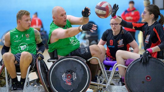 Saints Wheelchair Rugby side in action