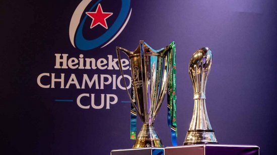 The Heineken Champions Cup and Challenge Cup trophies