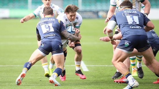 Teimana Harrison in action for Northampton Saints against Worcester